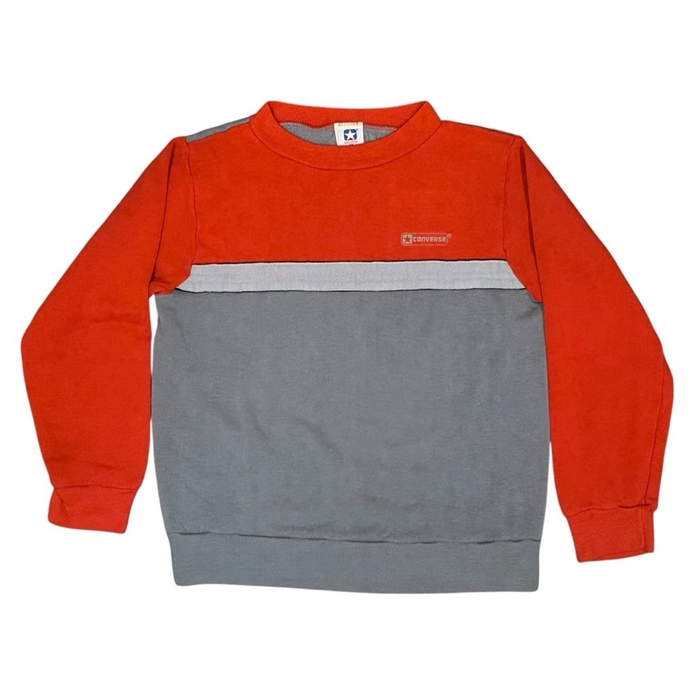 Vintage 80s Converse Crew Neck Sweatshirt Red Gray Colorblock Medium Made in USA